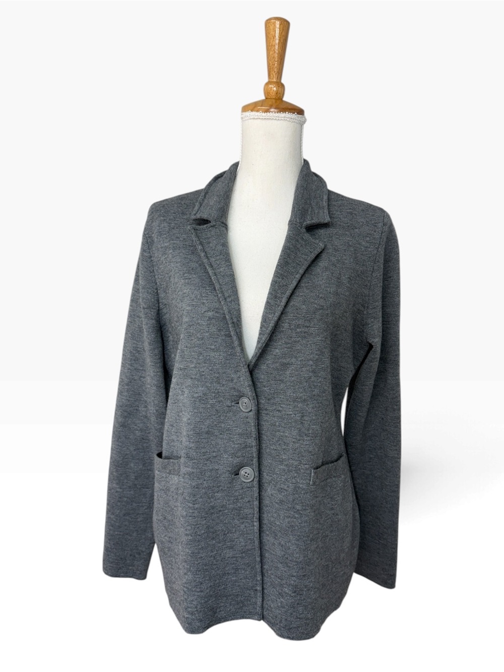 1901 Gray Merino Wool Blend Knit Blazer Cardigan Size L